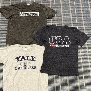 2 lacrosse shirts, yellow lacrosse, USA lacrosse size medium 10-12